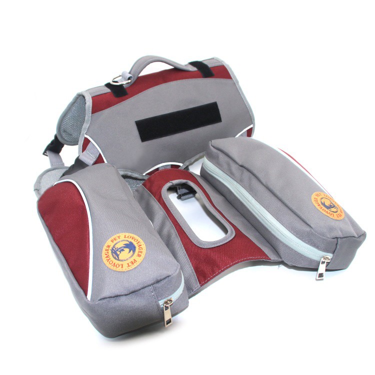 2 in 1 Service Dog Vest Harness Saddlebag Backpack with 2 Removable Saddle Bags - Red / Size: M-2