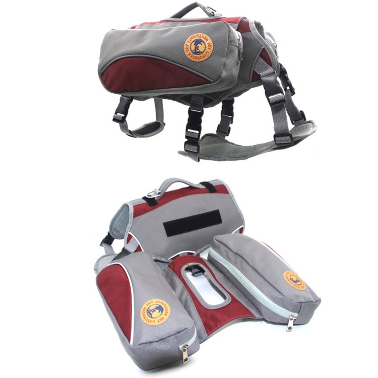 2 in 1 Service Dog Vest Harness Saddlebag Backpack with 2 Removable Saddle Bags - Red / Size: M-4