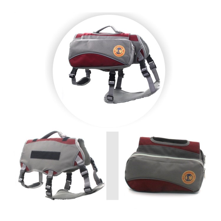 2 in 1 Service Dog Vest Harness Saddlebag Backpack with 2 Removable Saddle Bags - Red / Size: M-7