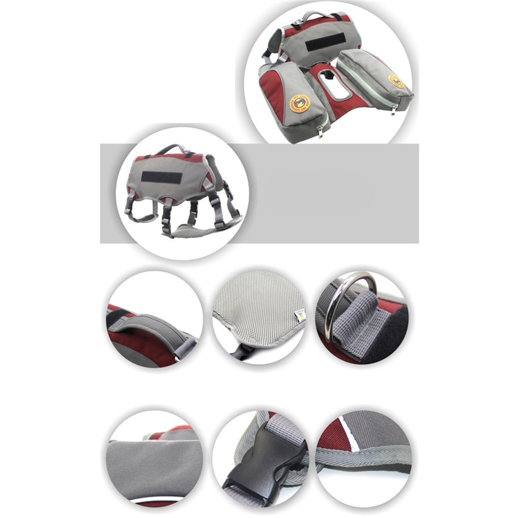 2 in 1 Service Dog Vest Harness Saddlebag Backpack with 2 Removable Saddle Bags - Red / Size: M-8