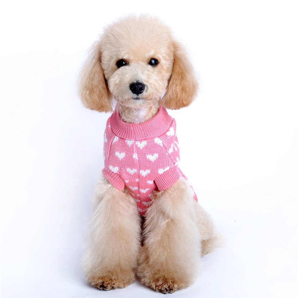 Heart Pattern Small Pets Puppy Dogs Winter Knit Sweater - Size: XS-1
