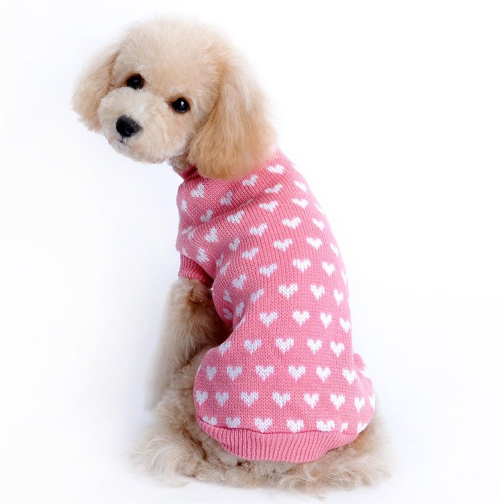 Heart Pattern Small Pets Puppy Dogs Winter Knit Sweater - Size: XS-2