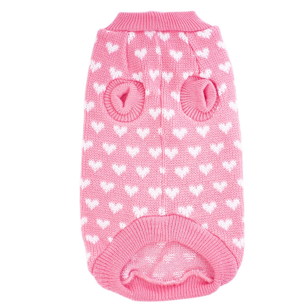 Heart Pattern Small Pets Puppy Dogs Winter Knit Sweater - Size: XS-3