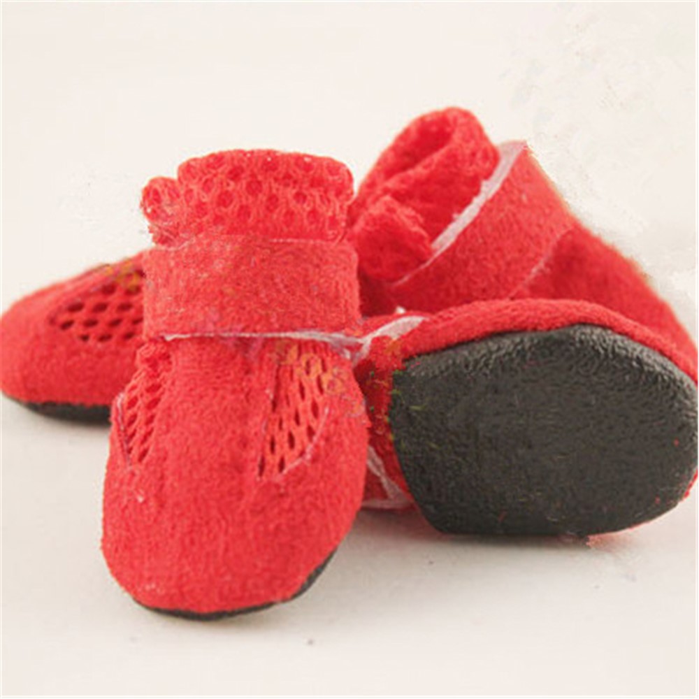 Comfortable Suede Mesh Anti-slip Pet Boots - Red / Size: M-1