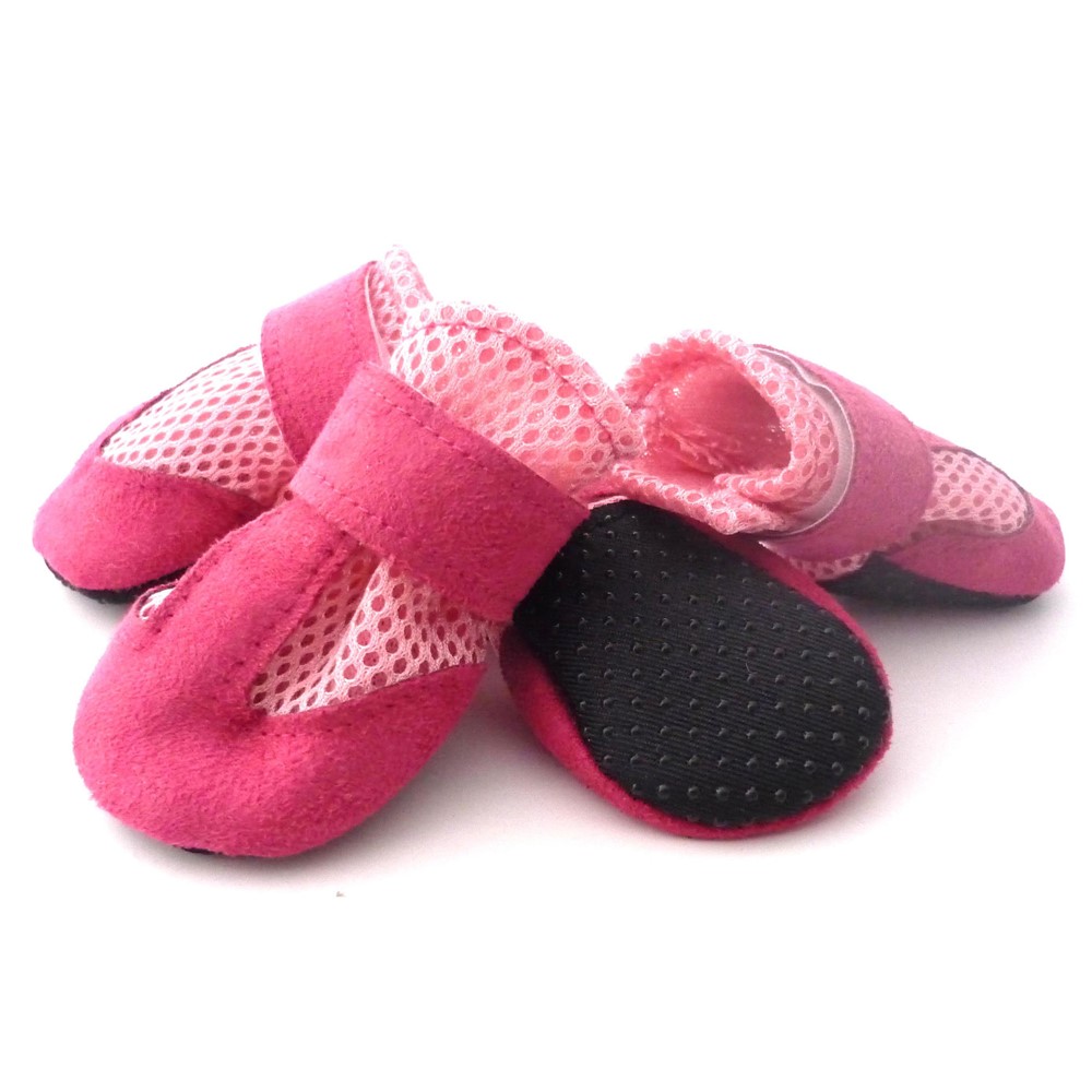 Universal Fashionable Suede Mesh Anti-slip Pet Boots - Pink / Size: S-1