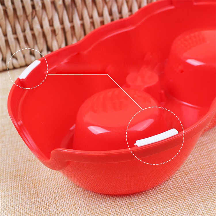 Cute Pet Puppy Dog Cat Plastic Food & Water Feeder Double Bowl - Red-2