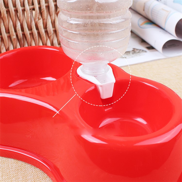 Cute Pet Puppy Dog Cat Plastic Food & Water Feeder Double Bowl - Red-3