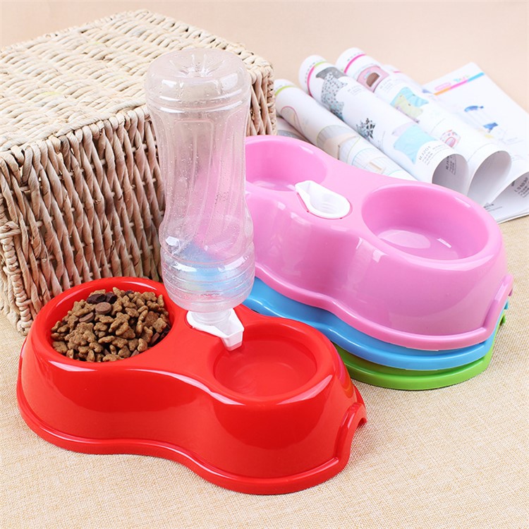 Cute Pet Puppy Dog Cat Plastic Food & Water Feeder Double Bowl - Red-4