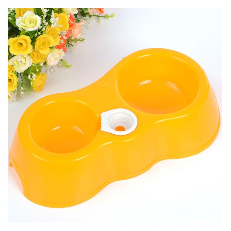 Plastic Dish Food & Water Travel Double Bowl for Small Pets - Yellow-1