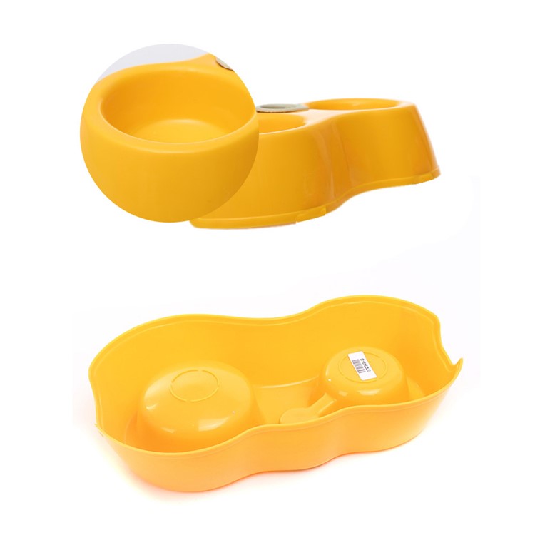 Plastic Dish Food & Water Travel Double Bowl for Small Pets - Yellow-2