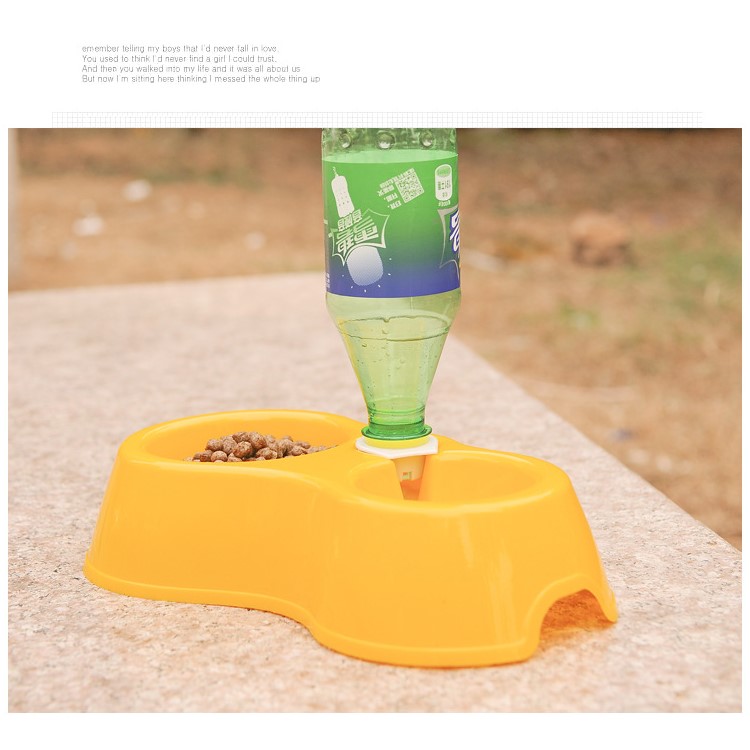 Plastic Dish Food & Water Travel Double Bowl for Small Pets - Yellow-3