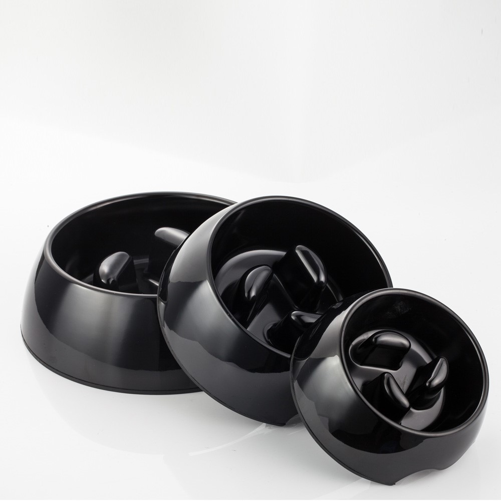 Pet Dog Cat Puppy Fun Feeder Slow Feeding Food Bowl Anti-gulping Food Bowl - Black / Size: M-1