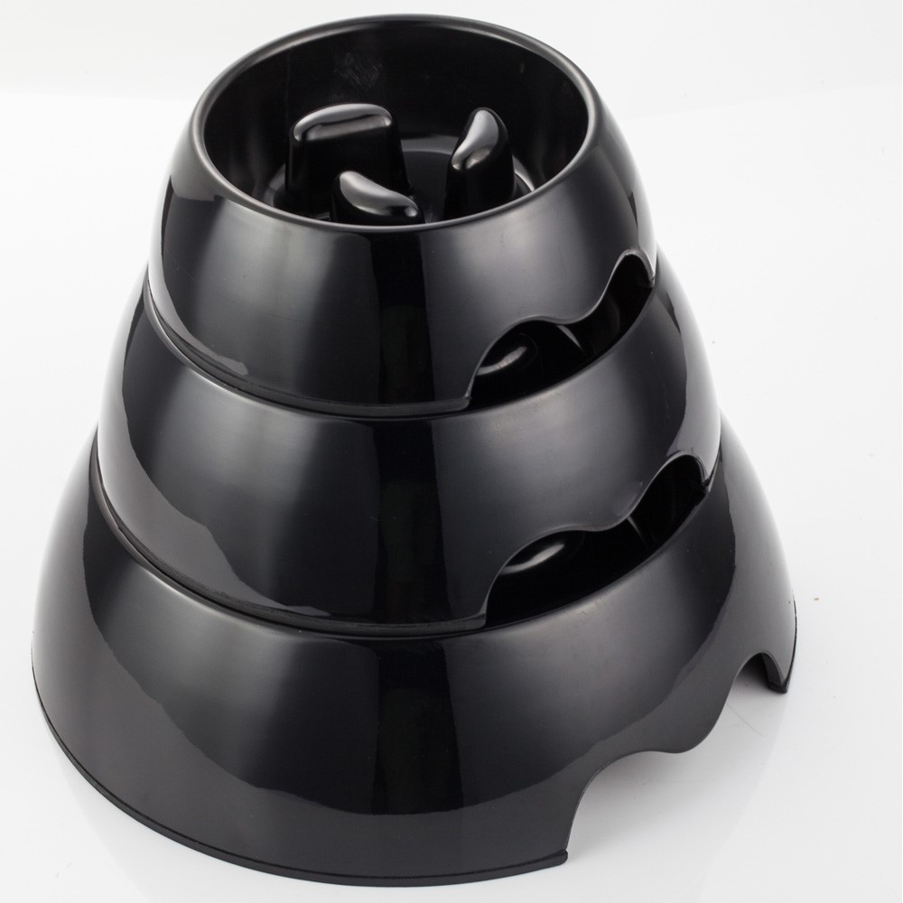 Pet Dog Cat Puppy Fun Feeder Slow Feeding Food Bowl Anti-gulping Food Bowl - Black / Size: M-4