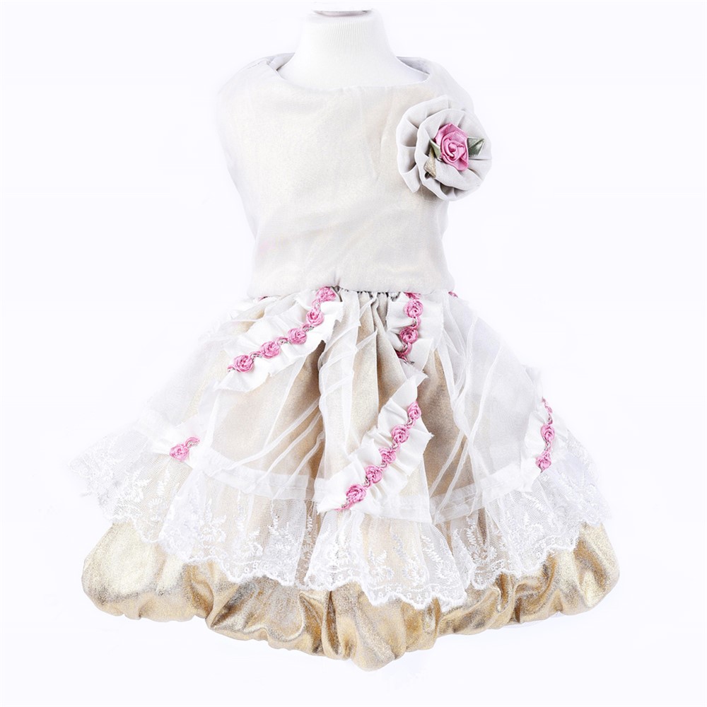 One Piece Dress Rose Flower Gauze Princess Dress Wedding Party Birthday Dog Cloth Pet Dress - Size: M-1