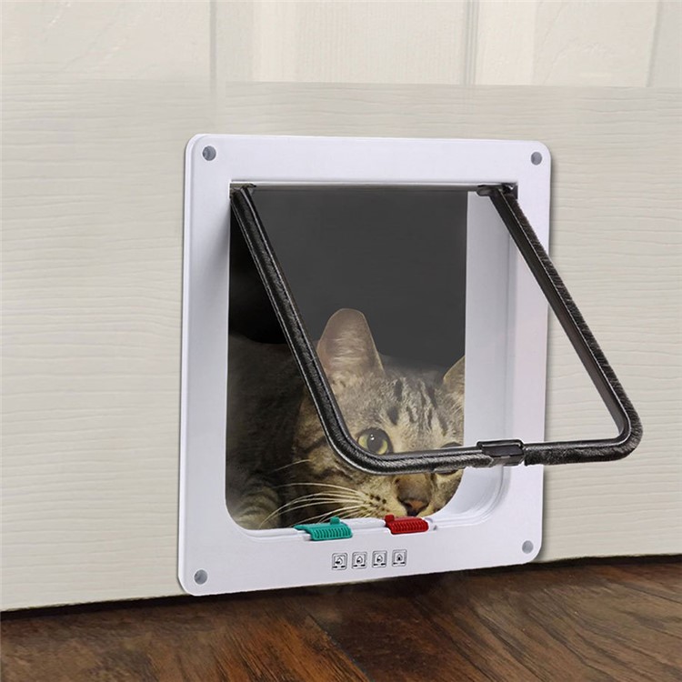 ABS Plastic 4 Ways Locking Lockable Pet Cat Door Small Cat Flap Door M Size-1