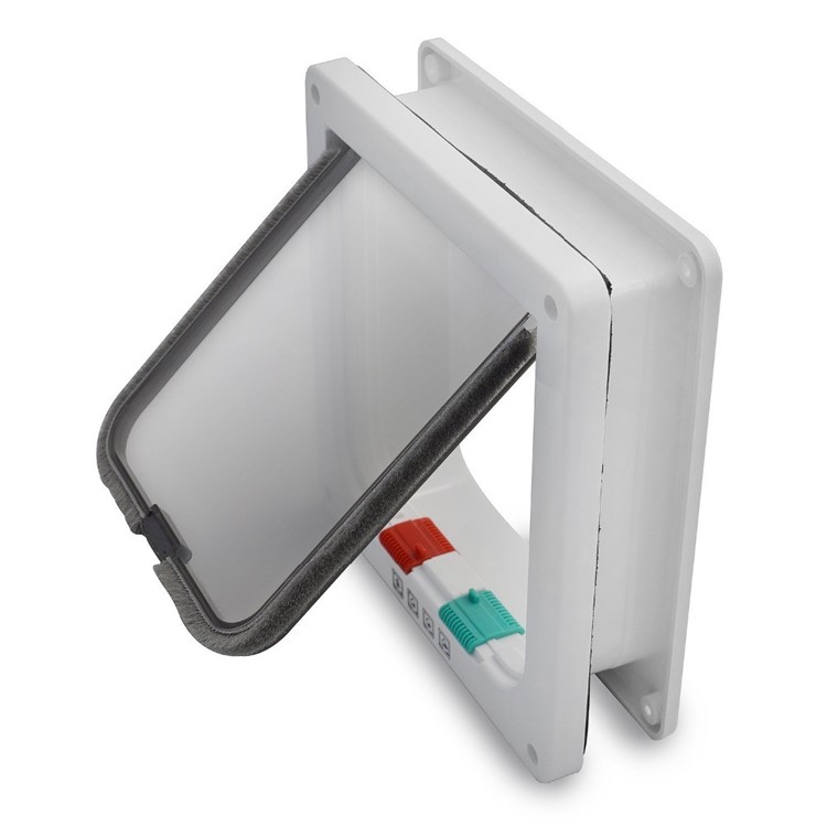 ABS Plastic 4 Ways Locking Lockable Pet Cat Door Small Cat Flap Door M Size-5