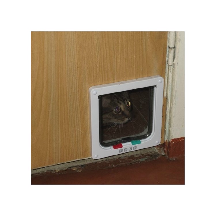 ABS Plastic 4 Ways Locking Lockable Pet Cat Door Small Cat Flap Door M Size-7