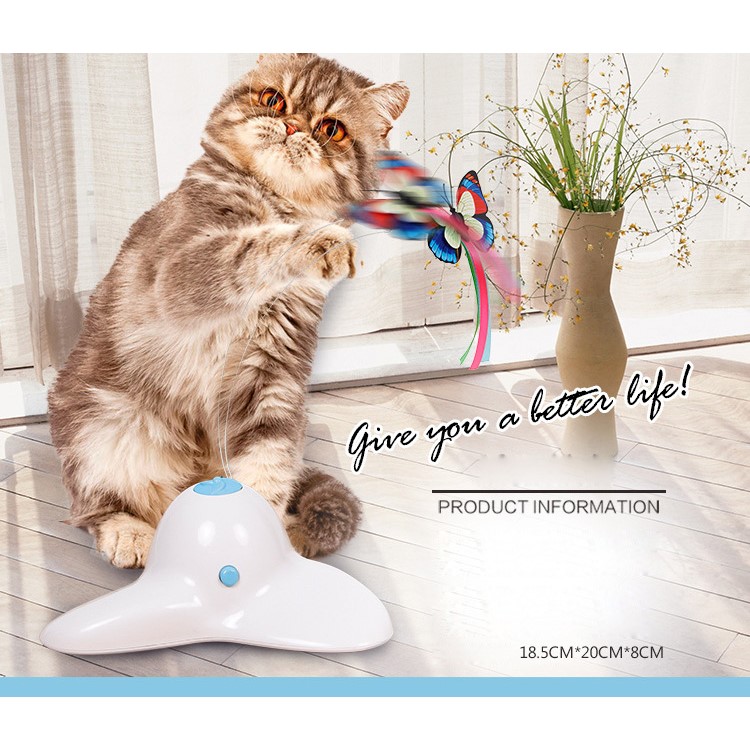 Electric Rotating Butterfly Cat Toy Flashing Butterfly Interactive Cat Toy - White-3