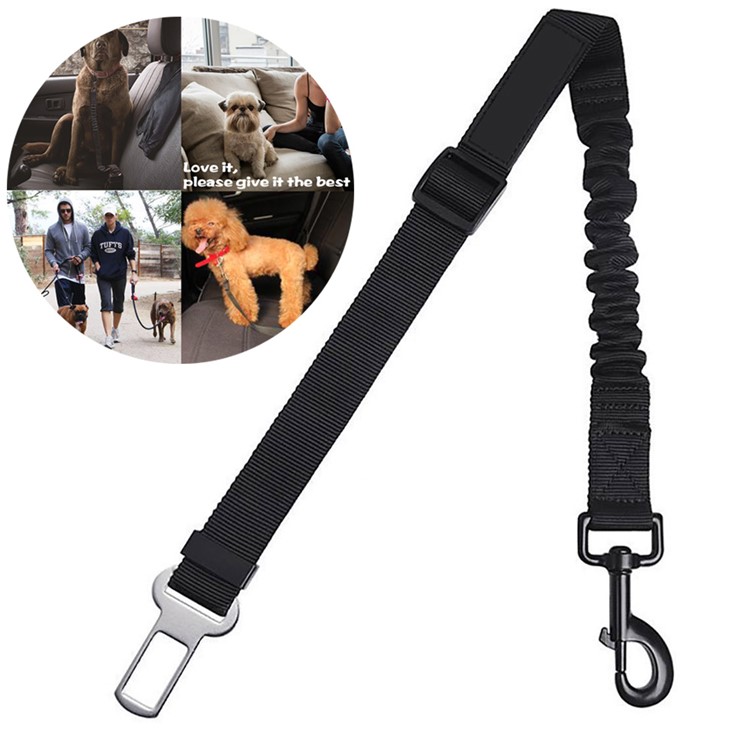 2Pcs/Set Pet Dog Seat Belt Leashes Adjustable Safety Car Seat Belt Harness with Elastic Nylon Bungee Buffer - Black-1