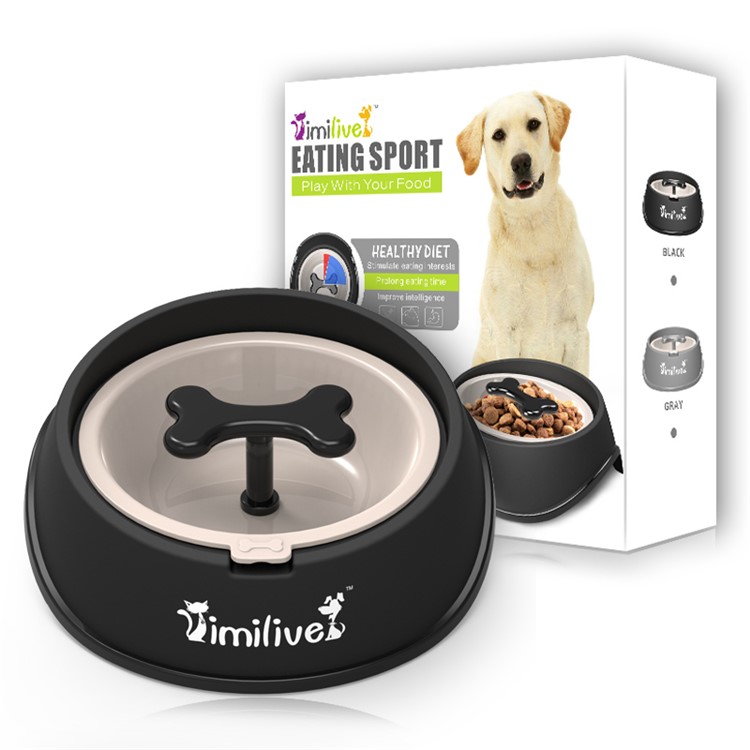 Healthy Anti-Choking Food Drink Bowl with Bone Rotation Slow Eating for Dog Cat Puppy - Black-1