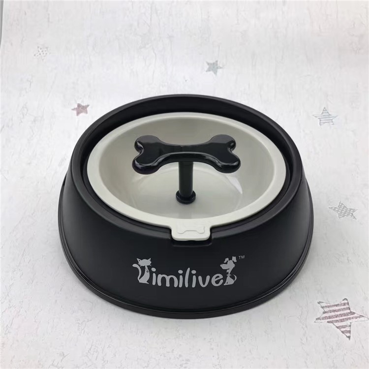 Healthy Anti-Choking Food Drink Bowl with Bone Rotation Slow Eating for Dog Cat Puppy - Black-2