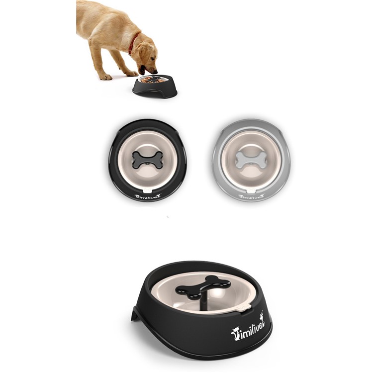 Healthy Anti-Choking Food Drink Bowl with Bone Rotation Slow Eating for Dog Cat Puppy - Black-5