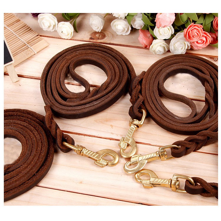 2 Meters Genuine Leather Dog Leash Soft Durable Leather Braided Dog Leash - Red-brown-2