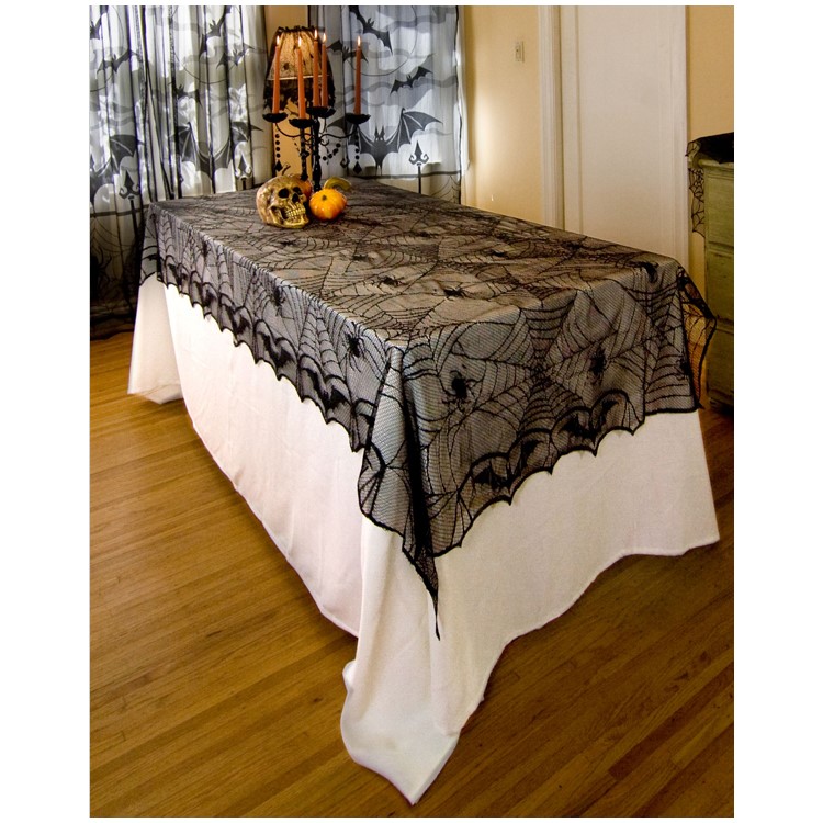 Rectangle Spider Web Lace Tablecloth Banner Halloween Party Table Decoração, Tamanho: 122x244cm-1