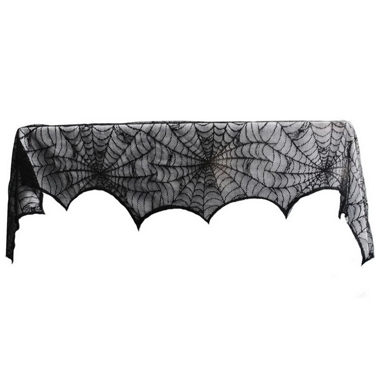 18x98inch/45x248cm Black Spider Web Lace Halloween Decoration Fireplace Lamp Cover Curtain Festive Party Decoration-2
