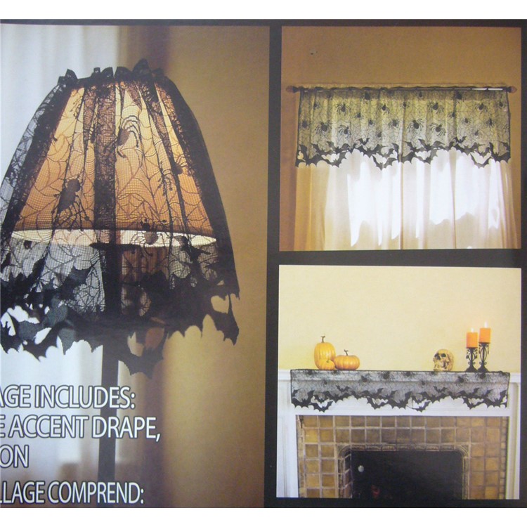 Black Lace Spider Web Halloween Decoration Fireplace Lamp Cover Curtain Festive Party Decoration, Size: 20x60inch/51x152cm-2
