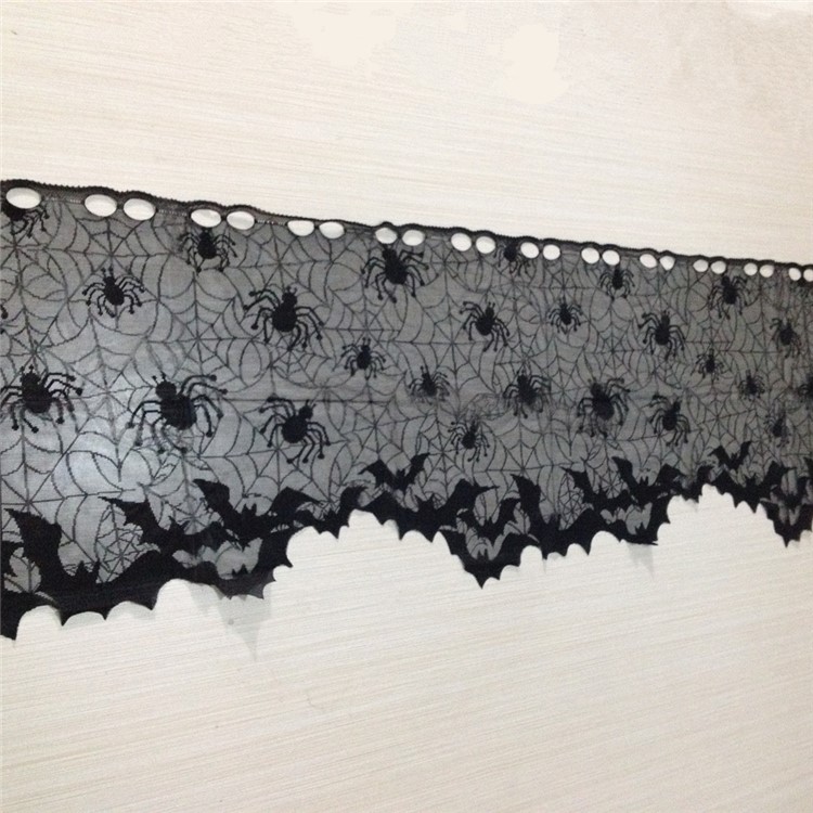 Black Lace Spider Web Halloween Decoration Fireplace Lamp Cover Curtain Festive Party Decoration, Size: 20x60inch/51x152cm-3