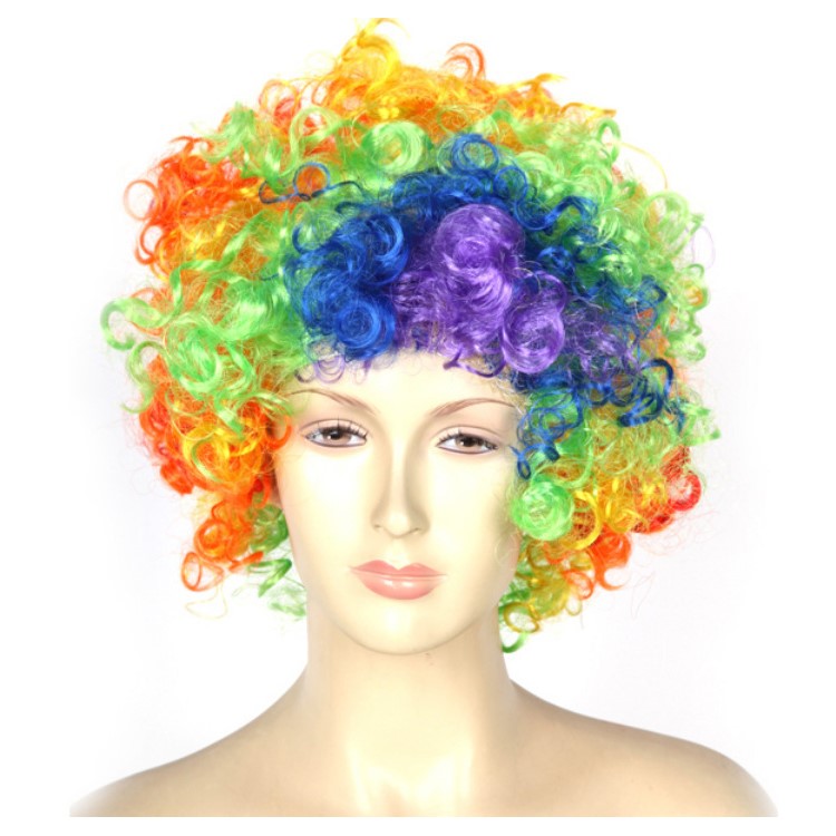 High Quality Colorful Cosplay Clown Hair Wig + Sponge Clown Nose for