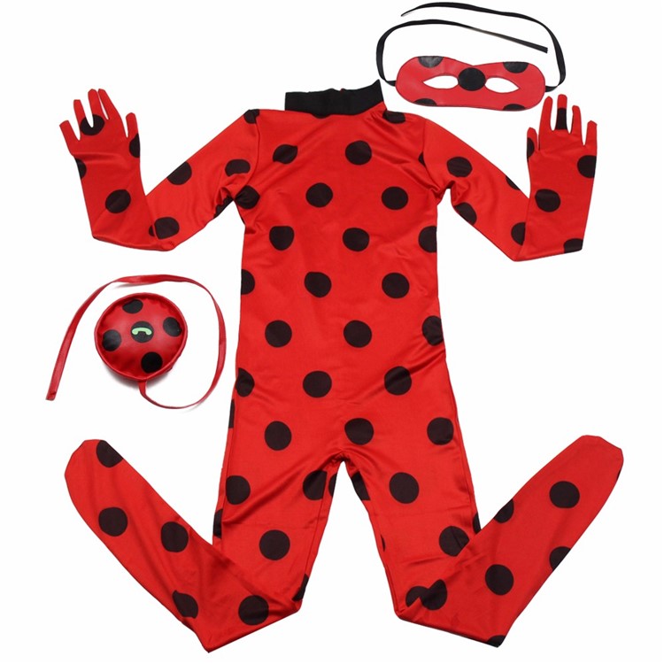 Girl Red Cosplay Costume Ladybird Jumpsuit with Blindfold and Bag - Size: S (110-120cm)-2
