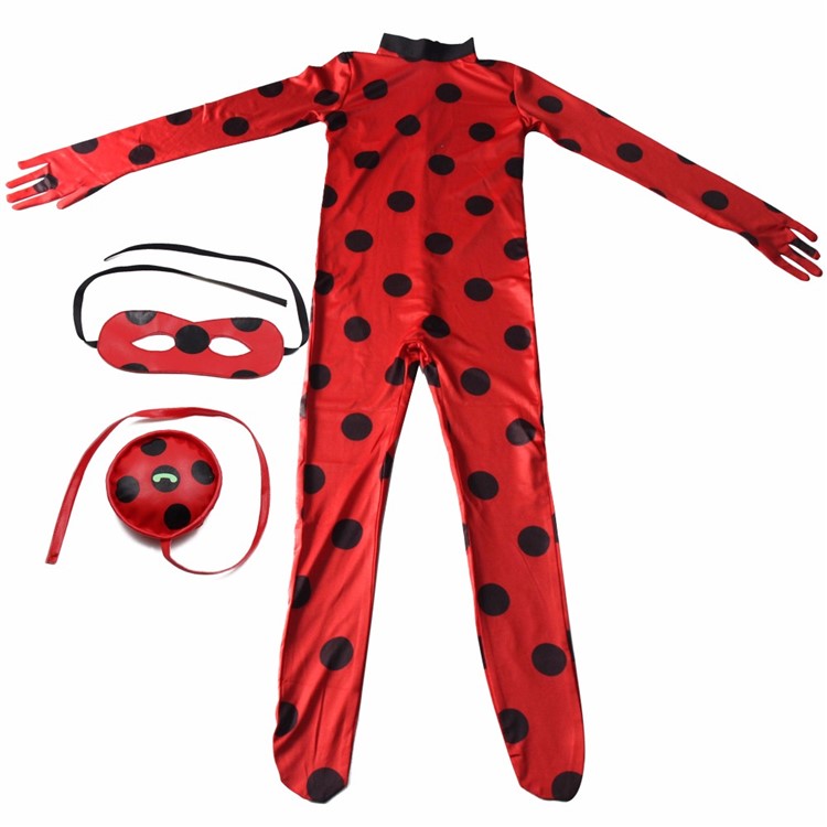 Girl Red Cosplay Costume Ladybird Jumpsuit with Blindfold and Bag - Size: S (110-120cm)-5