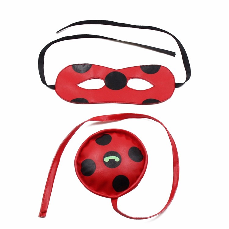 Girl Red Cosplay Costume Ladybird Jumpsuit with Blindfold and Bag - Size: S (110-120cm)-6