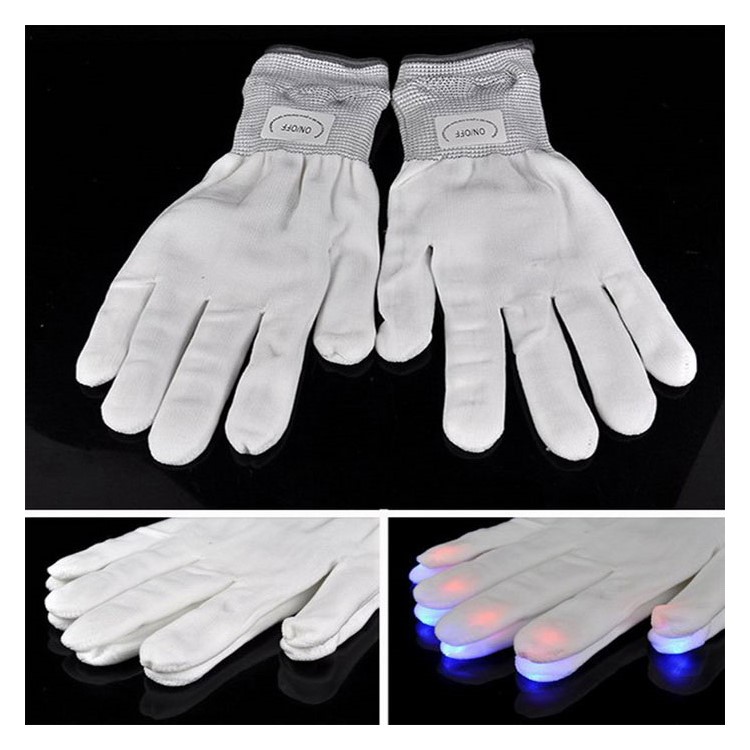White Cotton Gloves 6 Modes Red+Green+Blue Multi Color LED Lights Halloween Performance Props-1