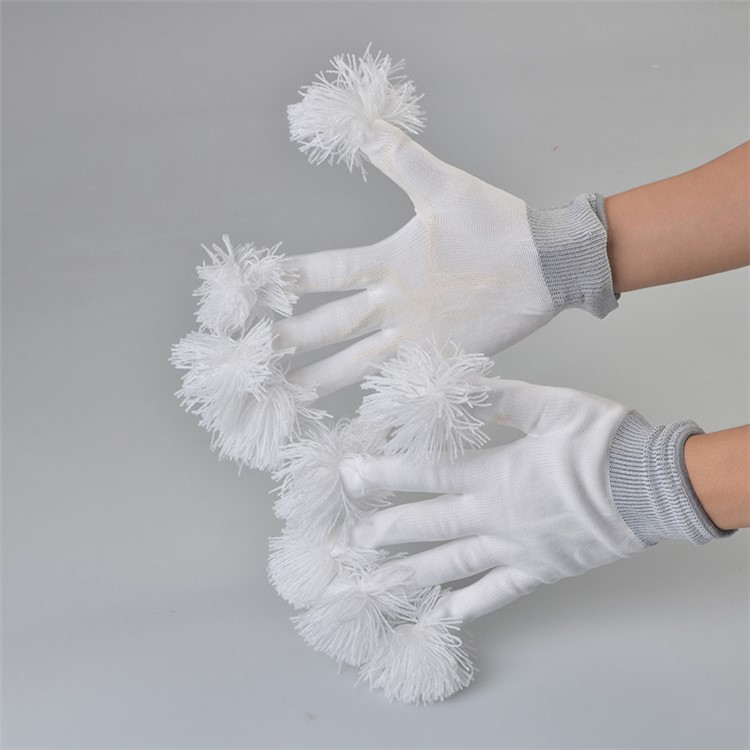 White Nylon LED Fluffy Gloves 6 Modes Red+Green+Blue Multi Color LED Lights Party Performance Props-1