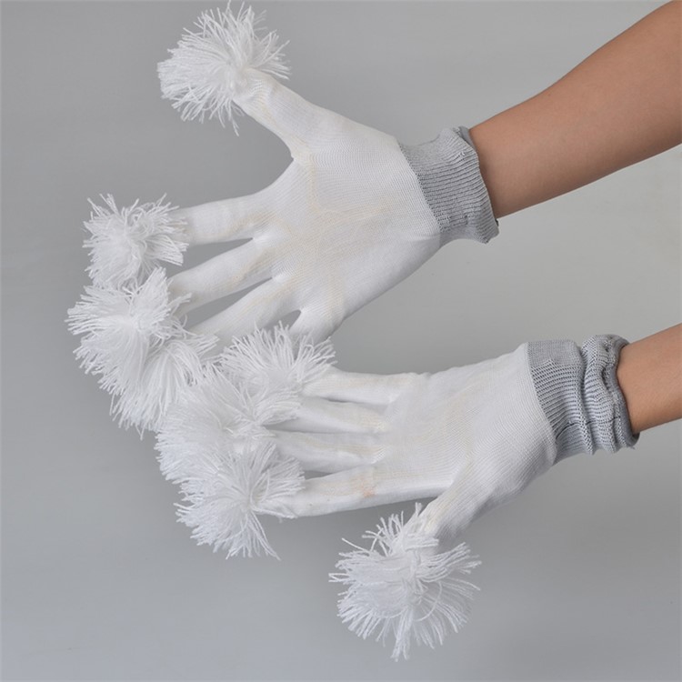 White Nylon LED Fluffy Gloves 6 Modes Red+Green+Blue Multi Color LED Lights Party Performance Props-2