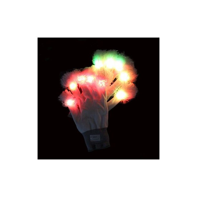 White Nylon LED Fluffy Gloves 6 Modes Red+Green+Blue Multi Color LED Lights Party Performance Props-3