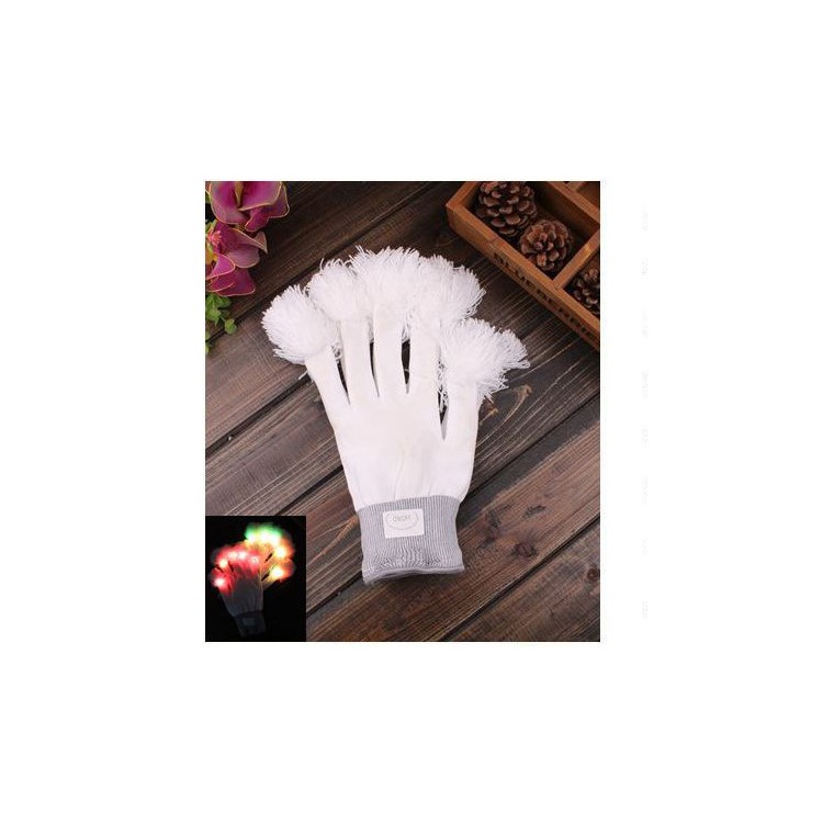 White Nylon LED Fluffy Gloves 6 Modes Red+Green+Blue Multi Color LED Lights Party Performance Props-4