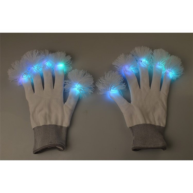 White Nylon LED Fluffy Gloves 6 Modes Red+Green+Blue Multi Color LED Lights Party Performance Props-5
