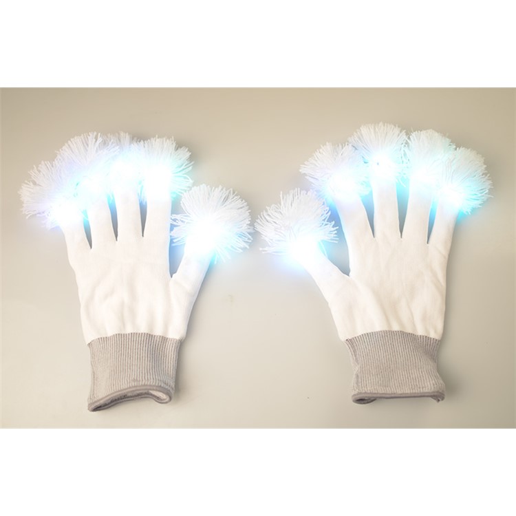 White Nylon LED Fluffy Gloves 6 Modes Red+Green+Blue Multi Color LED Lights Party Performance Props-6