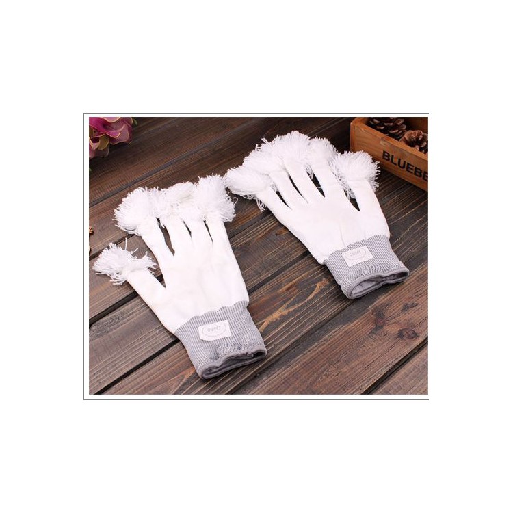 White Nylon LED Fluffy Gloves 6 Modes Red+Green+Blue Multi Color LED Lights Party Performance Props-9
