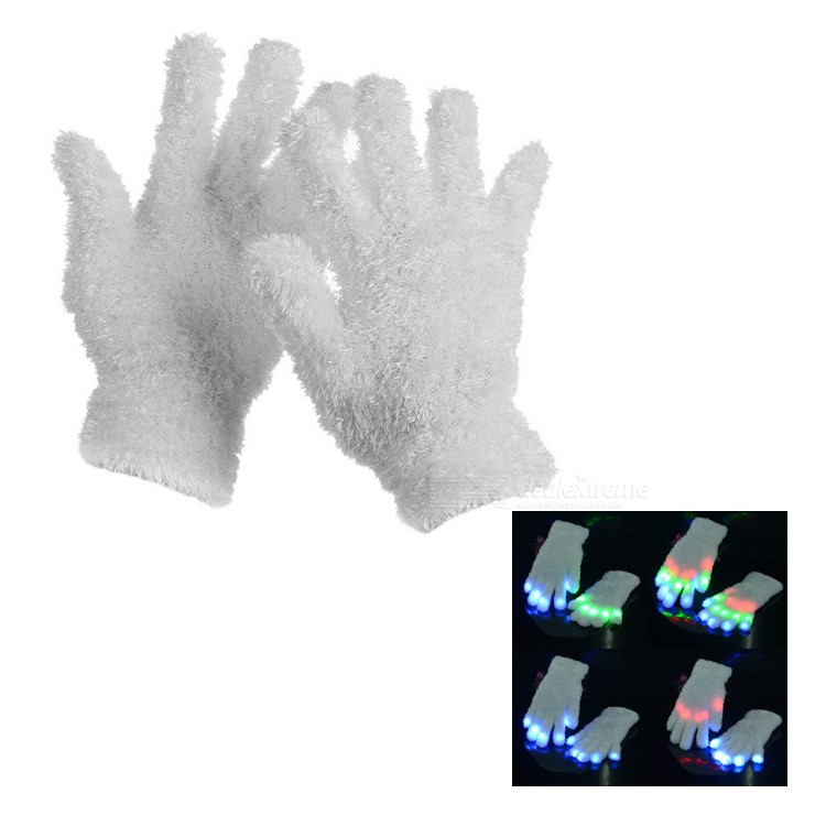 7-farbige LED-blinkende Baumwollhandschuhe - Weiß (1 Paar)-1