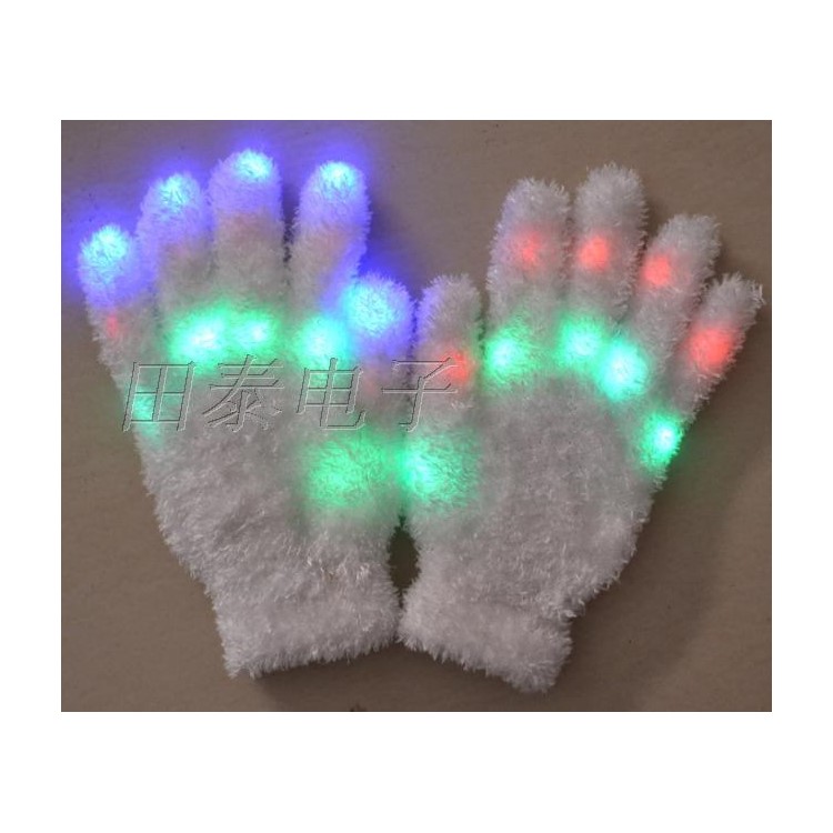 7-farbige LED-blinkende Baumwollhandschuhe - Weiß (1 Paar)-3