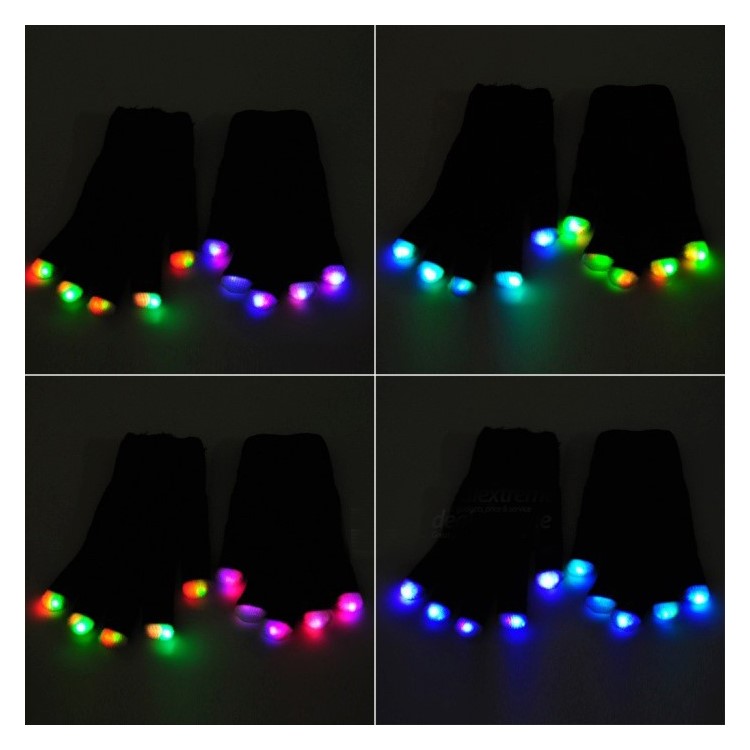 6-Mode-LED-Licht Rave Handschuhe Halloween - Schwarz-2