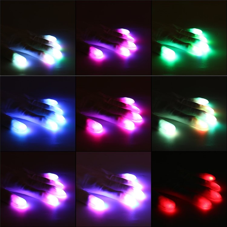 Fashion LED 7 Mode Gants Finger Lighting Flashing Glow Mittens pour Halloween Parties - Blanc-1
