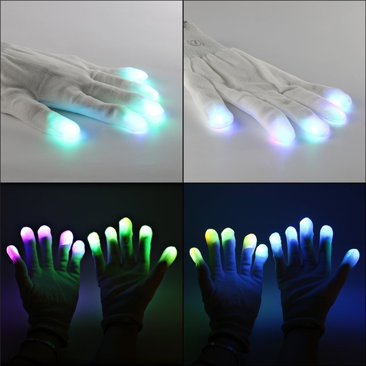 Fashion LED 7 Mode Gants Finger Lighting Flashing Glow Mittens pour Halloween Parties - Blanc-2