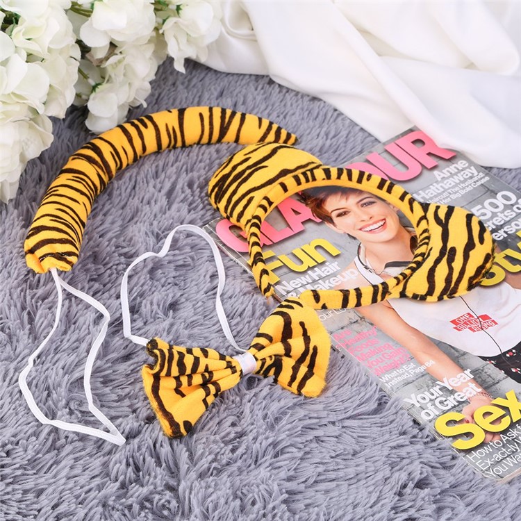 3Pcs Tiger-Stirnband-Schwanz-Querbinder-Spiel-Kostüm-Satz-2