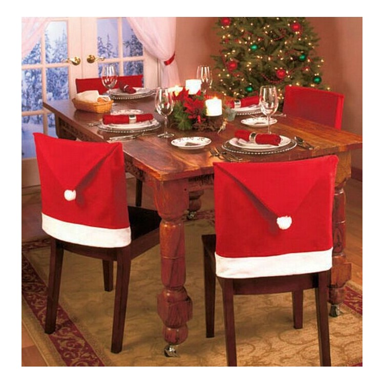 4 Pcs/set Chair Decor Santa Clause Red Hat Chair Cover for Christmas-2